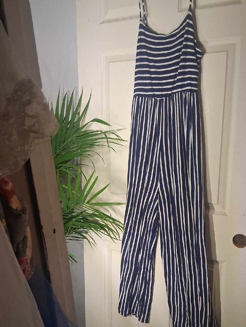 Jolie Navy and White Striped Spaghetti-Strap Jumpsuit